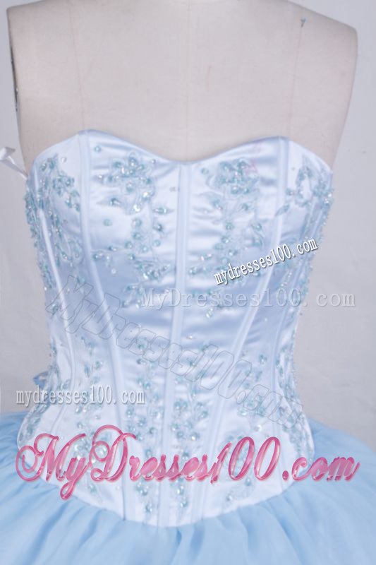 Cute Hand Made Flowers and Appliques Decorated Sweet 16 Dresses in Light Blue